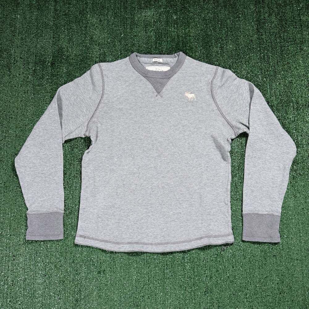 Y2K Mens Abercrombie & Fitch Men's Gray Waffle Knit Long Sleeve Shirt Large
